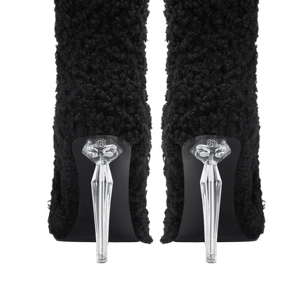 Wooly Pointed Toe Knee High Boots-3