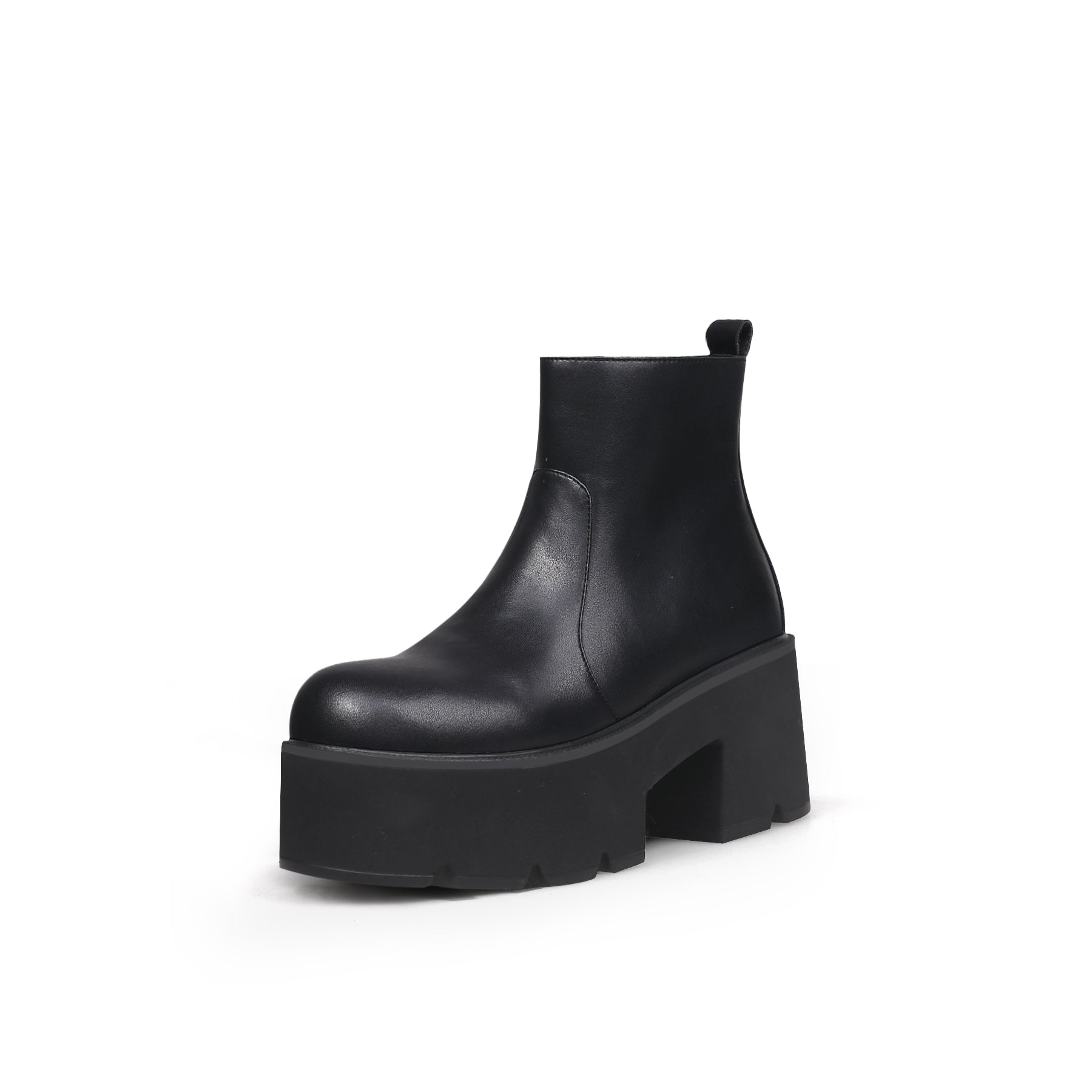 Zipped Thick Heel Black Platform Boots-1